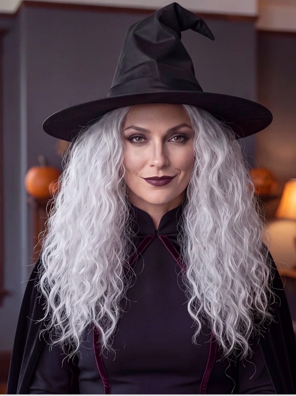 Witch Wig Old Lady Wig Women Long Grey Curly Costume Cosplay Wig Halloween Witch